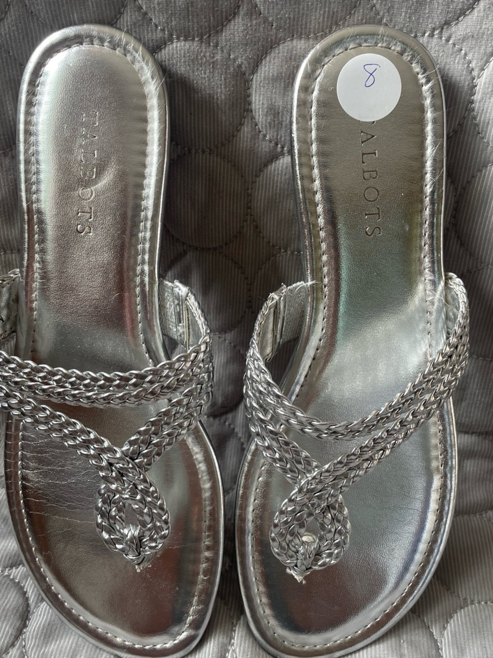 Talbots Metallic Silver Braided Toe-Ring Sandals